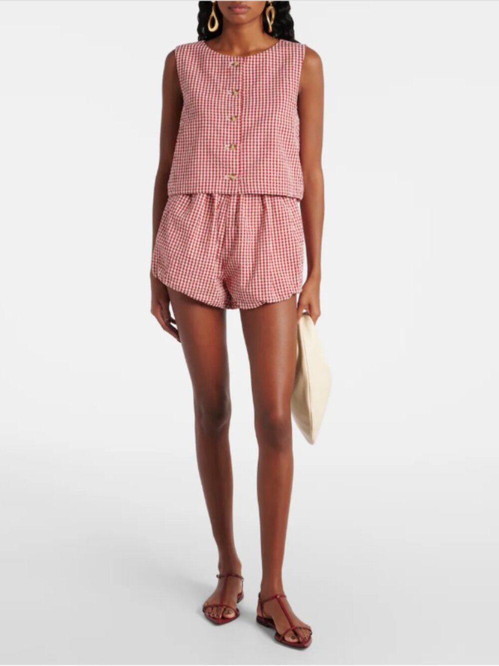 POSSE Aurelia Red White Gingham Cotton Shorts